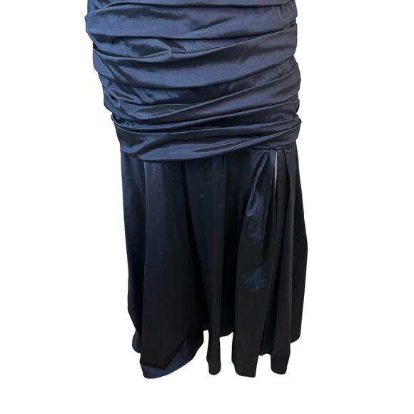 Theia Lace Sleeve Ruched Evening Dress 881865 Midnight Blue Mermaid Gown $748 8 - Picture 12 of 15